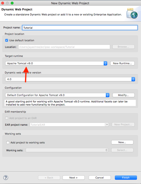 choose tomcat 9 runtime