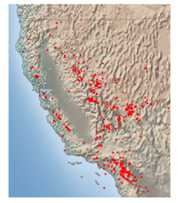 California earthquake map Map of California showing earthquake locations